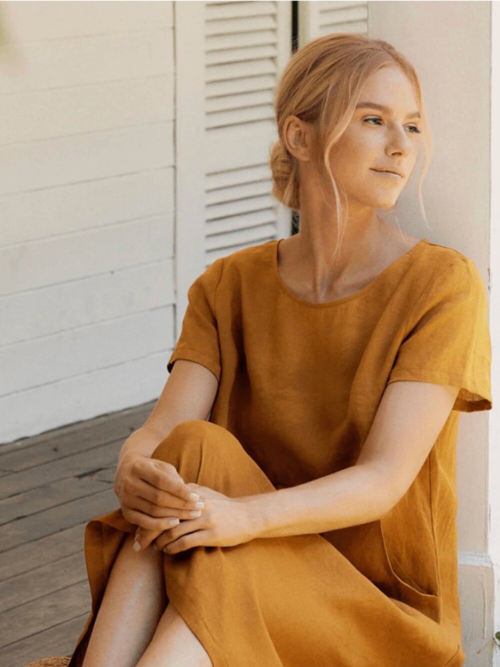 Georgina 100% Linen Pockets Swing Midi Dress - Size M